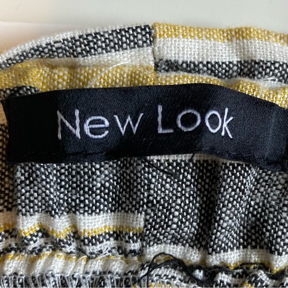 New Look Women's 100% Linen Black/Yellow Striped Wide Leg Pants w/Elastic Waist - Picture 3 of 12